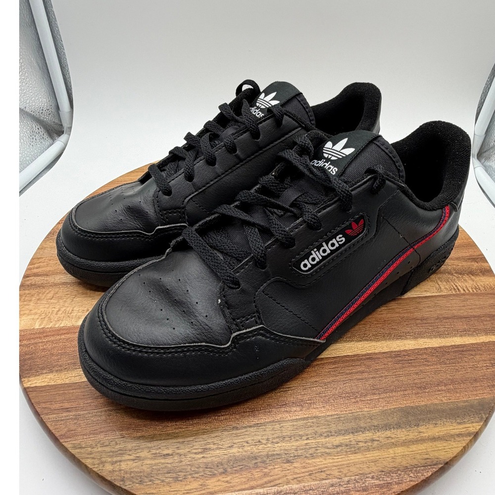 Adidas Continental 80 Black Leather Size 6 1/2 Sneakers Red Navy Stripe   0505‎